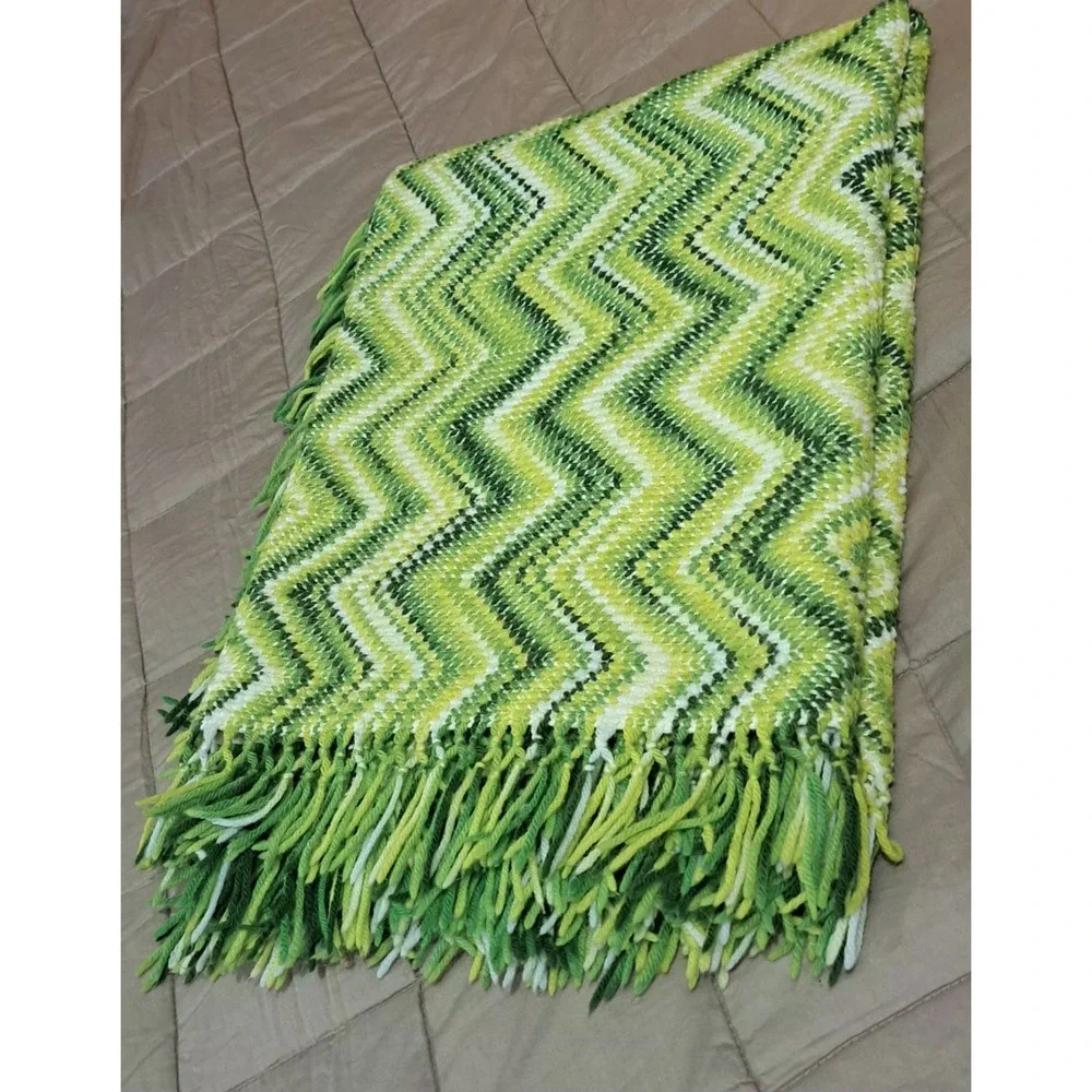 Vintage Green Afghan Crochet Throw Blanket